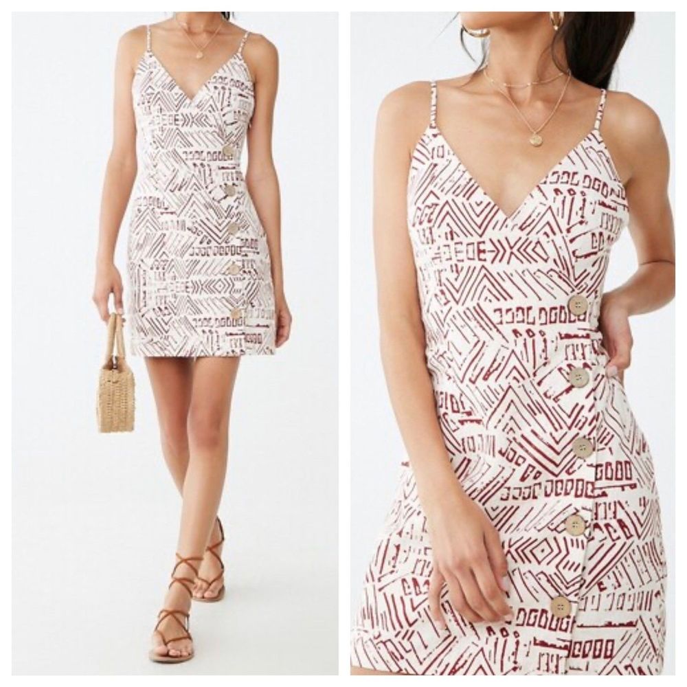 Forever 21 | NWT Linen Blend Abstract Button Detail Mini Dress Size XS